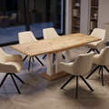 Essgruppe Appia White - Eiche Artisan mit 6 Stühlen in Chenille Cremeweiß für 6 Personen
