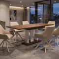 Essgruppe Appia White - Eiche Stirling mit 6 Stühlen in Leinen Beige mit beigem Gestell für 6 Personen