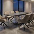 Essgruppe Lara White - Beton Dunkel mit 8 Stühlen in Leinen Beige für 8 Personen