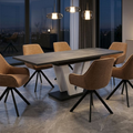 Essgruppe Lara White - Beton Dunkel mit 6 Stühlen in Chenille Orange für 6 Personen