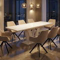 Essgruppe Lara White - Kaschmir-Beige mit 8 Stühlen in Leinen Beige für 8 Personen