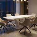 Essgruppe Lara White - Weiss Hochglanz mit 6 Stühlen in Leinen Beige für 6 Personen
