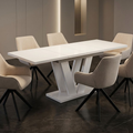 Essgruppe Lara White - Kaschmir-Beige mit 6 Stühlen in Leinen Beige für 6 Personen