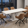 Essgruppe Lara White - Kaschmir-Beige mit 6 Stühlen in Chenille Orange für 6 Personen