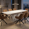 Essgruppe Lara White - Kaschmir-Beige mit 8 Stühlen in Chenille Orange für 8 Personen