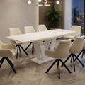 Essgruppe Lara White - Kaschmir-Beige mit 8 Stühlen in Samt Cremeweiß für 8 Personen