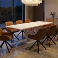 Essgruppe Lara White - Kaschmir-Beige mit 8 Stühlen in Kunstleder Braun für 8 Personen