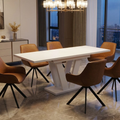 Essgruppe Lara White - Kaschmir-Beige mit 6 Stühlen in Kunstleder Braun für 6 Personen