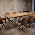 Essgruppe Lara White - Eiche Cremona mit 8 Stühlen in Chenille Orange für 8 Personen