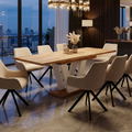 Essgruppe Lara White - Eiche Craft Gold mit 8 Stühlen in Leinen Beige für 8 Personen