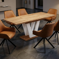 Essgruppe Lara White - Eiche Craft Gold mit 6 Stühlen in Kunstleder Braun für 6 Personen