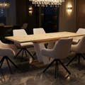 Essgruppe Lara White - Eiche Artisan mit 6 Stühlen in Leinen Beige für 6 Personen