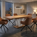 Essgruppe Lara White - Eiche Artisan mit 6 Stühlen in Chenille Orange für 6 Personen