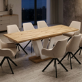 Essgruppe Lara White - Eiche Artisan mit 8 Stühlen in Leinen Beige für 8 Personen