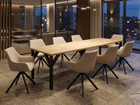 Essgruppe Dunaj - Eiche Cremona mit 8 Stühlen in Leinen Beige für 8 Personen