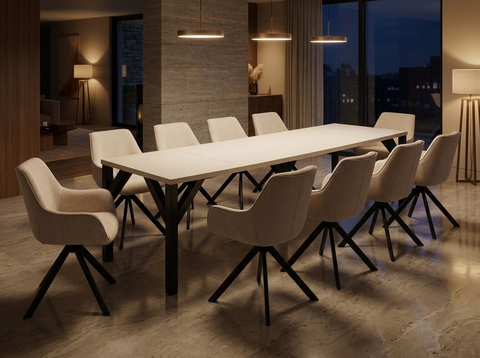 Essgruppe Dunaj - Kaschmir-Beige mit 10 Stühlen in Leinen Beige für 10 Personen