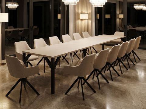 Essgruppe Dunaj - Kaschmir-Beige mit 14 Stühlen in Leinen Beige für 14 Personen