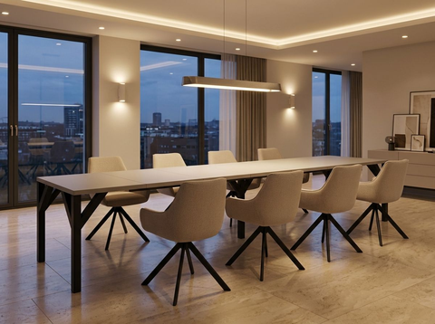 Essgruppe Dunaj - Kaschmir-Beige mit 8 Stühlen in Leinen Beige für 8 Personen