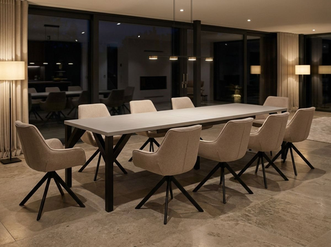 Essgruppe Dunaj - Kaschmir-Beige mit 8 Stühlen in Leinen Beige für 8 Personen