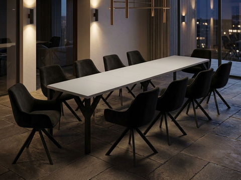 Essgruppe Dunaj - Kaschmir-Beige mit 10 Stühlen in Samt Schwarz für 10 Personen