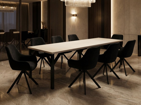 Essgruppe Dunaj - Kaschmir-Beige mit 8 Stühlen in Samt Schwarz für 8 Personen