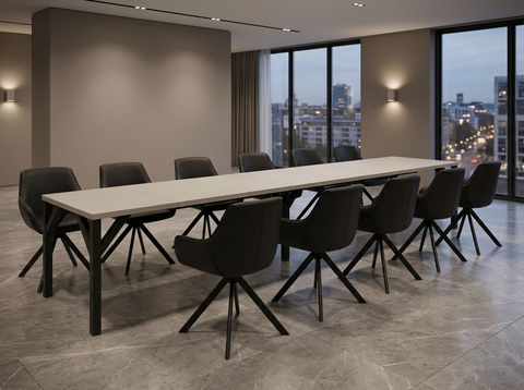 Essgruppe Dunaj - Kaschmir-Beige mit 10 Stühlen in Kunstleder Schwarz für 10 Personen