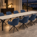 Essgruppe Dunaj - Kaschmir-Beige mit 8 Stühlen in Chenille Dunkelblau für 8 Personen