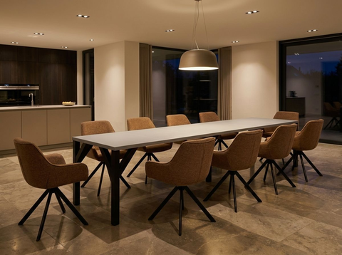 Essgruppe Dunaj - Kaschmir-Beige mit 10 Stühlen in Chenille Orange für 10 Personen