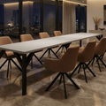 Essgruppe Dunaj - Kaschmir-Beige mit 8 Stühlen in Chenille Orange für 8 Personen