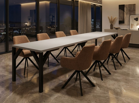 Essgruppe Dunaj - Kaschmir-Beige mit 8 Stühlen in Chenille Orange für 8 Personen