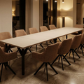 Essgruppe Dunaj - Kaschmir-Beige mit 12 Stühlen in Chenille Orange für 12 Personen