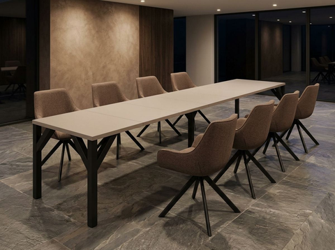 Essgruppe Dunaj - Kaschmir-Beige mit 8 Stühlen in Leinen Braun für 8 Personen
