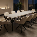 Essgruppe Dunaj - Kaschmir-Beige mit 10 Stühlen in Chenille Cremeweiß für 10 Personen