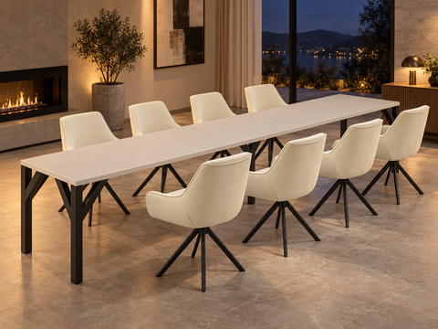 Essgruppe Dunaj - Kaschmir-Beige mit 8 Stühlen in Samt Cremeweiß für 8 Personen