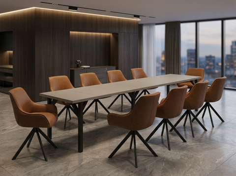 Essgruppe Dunaj - Kaschmir-Beige mit 10 Stühlen in Kunstleder Braun für 10 Personen