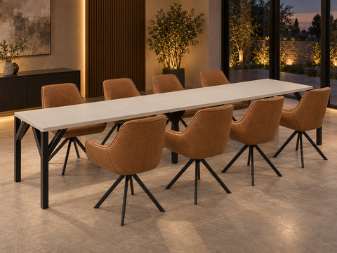 Essgruppe Dunaj - Kaschmir-Beige mit 8 Stühlen in Kunstleder Braun für 8 Personen