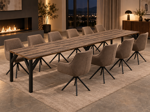 Essgruppe Dunaj - Eiche Monastery mit 10 Stühlen in Leinen Braun für 10 Personen