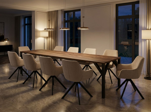 Essgruppe Dunaj - Eiche Stirling mit 10 Stühlen in Leinen Beige für 10 Personen
