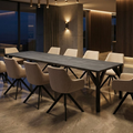 Essgruppe Dunaj - Beton Dunkel mit 8 Stühlen in Leinen Beige für 8 Personen