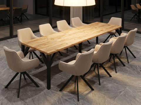 Essgruppe Dunaj - Eiche Craft Gold mit 10 Stühlen in Leinen Beige für 10 Personen