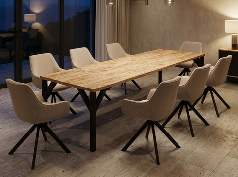Essgruppe Dunaj - Eiche Craft Gold mit 8 Stühlen in Leinen Beige für 8 Personen