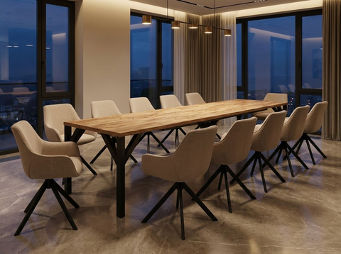 Essgruppe Dunaj - Eiche Craft Gold mit 12 Stühlen in Leinen Beige für 12 Personen