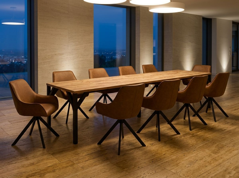 Essgruppe Dunaj - Eiche Craft Gold mit 8 Stühlen in Kunstleder Braun für 8 Personen