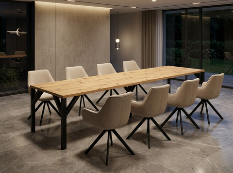 Essgruppe Dunaj - Eiche Artisan mit 8 Stühlen in Leinen Beige für 8 Personen