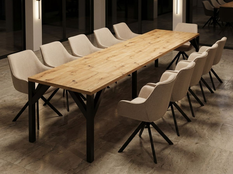 Essgruppe Dunaj - Eiche Artisan mit 12 Stühlen in Leinen Beige für 12 Personen