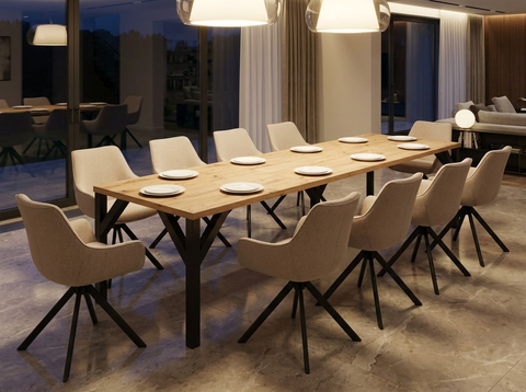 Essgruppe Dunaj - Eiche Artisan mit 10 Stühlen in Leinen Beige für 10 Personen