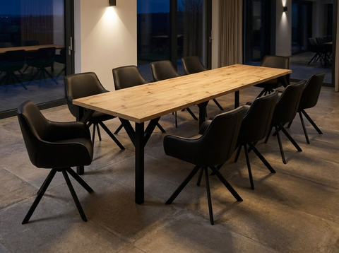 Essgruppe Dunaj - Eiche Artisan mit 10 Stühlen in Kunstleder Schwarz für 10 Personen
