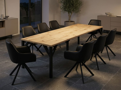 Essgruppe Dunaj - Eiche Artisan mit 8 Stühlen in Kunstleder Schwarz für 8 Personen