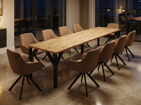 Essgruppe Dunaj - Eiche Artisan mit 10 Stühlen in Chenille Orange für 10 Personen