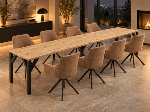 Essgruppe Dunaj - Eiche Artisan mit 8 Stühlen in Chenille Orange für 8 Personen